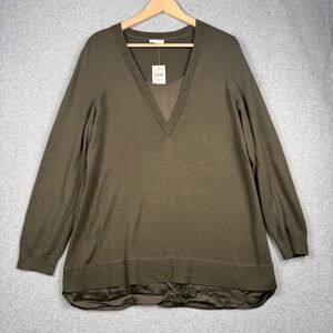 J‎ Jill Sweater Womens Medium Olive Green V Neck Long Sleeve Tunic Knit Top NEW